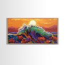 Sunset Wave, Floral, Ocean, Canvas Print, Tropical beach flower art, vibrant ocean wave decor, living room painting, sunset seascape