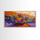 Wreath Orange, Floral, Framed Canvas Print, Bright Floral Crown Wall Decor, Whimsical Art Style, Bohemian Bedroom Artwork
