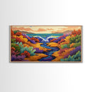 Waterfall, Canyon, Nature, Ocean, Framed Canvas Print, Boho wall art, nature landscape art, vibrant waterfall decor, bathroom wall art