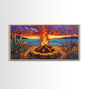 Campfire Desert, Sunset, Fiery Skies, bold landscape Canvas Print, autumn outdoor art, cozy rustic living room wall décor