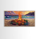 Beach Campfire, Sunset, Tropical Vibes, island evening Canvas Print, fall boho decor, colorful beach firepit living room wall art