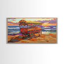 Sunset Beach, Wagon, Vibes, Coastal boho decor, colorful ocean art, Canvas Print, beach house wall art, living room sunset painting