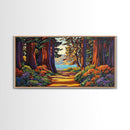 Forest Path, Ocean, Framed Canvas Print, Redwood forest trail to ocean scene, Nature inspired art, Rustic Living Room Wall Art