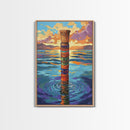 Tribal Water, Pole, Peaceful, Framed Canvas Print tranquil ocean pole artwork, tribal inspired sea painting, boho decor, hallway wall art
