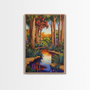 Forest Creek, Autumn, Framed Canvas Print, Tranquil Fall Landscape Wall Art, Vibrant Nature Decor, Woodland Boho Style, Bedroom Wall Art