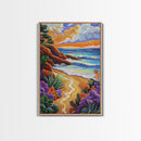 Coastal Sunset, Tropical Beach, Colorful Seascape, Ocean Art, Framed Canvas Print, Vibrant wall decor, Bathroom Wall Art, boho art