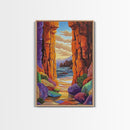 Hidden Cove, Rocky Entry, Ocean View, Sunset Moment, Framed Canvas Print, Bedroom Wall Art, Seaside Fantasy, Desert Coastal Decor