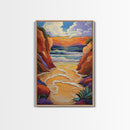 Golden Beach, Sunset Cliffs, Vibrant Ocean Art, Coastal Escape, Fall Color Palette, Canvas Print, Bedroom Wall Art, Tranquil Style