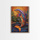 Dolphin Colorful Ocean Art, Framed Canvas Print, Tropical beach art, boho animal painting, coastal nursery wall art, vivid decor