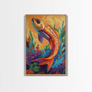 Colorful Tropical Fish, Ocean Wall Art, Coastal Sea Life Painting, Framed Canvas Print, Underwater Theme, Bathroom Decor, Bold Nautical Style