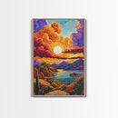 Golden Sky, Mountain Lake, Sunset Clouds, Vibrant Hills — Canvas Print whimsical nature scene, bold landscape wall decor, cozy Autumn vibe