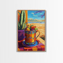 Fruit Mug Art, Coastal Kitchen Decor, Colorful Summer Vibes, Framed Canvas Print, Bright Wall Art, Boho Dining Room Accent