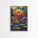Large Lotus Flower, Tranquil Nature Art, Peaceful Botanical Scene, Framed Canvas Print, Boho Bathroom Wall Art, Zen Decor