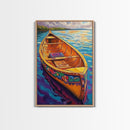Canoe Tranquil, Reflection, Water, Canvas Print, vibrant lake, boat painting, colorful water art, lakehouse decor, boho bedroom wall art