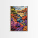 River, Desert, Floral, Art, Canvas Print, Colorful floral river scene with desert hills, perfect bedroom or hallway Southwestern wall art