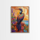 Bird, Tropical, Nature, Colorful, Framed Canvas Print, Exotic bird painting with vivid feathers, ideal eclectic living room wall art