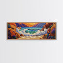 Ocean Wave, Rocky Coast, Vibrant Sunset, Nature Seascape, Framed Canvas Print, Coastal Wall Art, Beach Bathroom Decor, Colorful Seascape Art