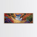 Ocean Path, Colorful Cliffs, Bright Beach, Nature Trail, Framed Canvas Print, Coastal Wall Art, Hallway Decor, Vibrant Seaside Painting