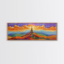 Colorful Mountain Sunrise, Bold Landscape Painting, Southwest Decor, Living Room Wall Art, Modern Boho Style Framed Canvas Print, Bedroom art