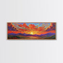 Sunset Cloudscape, Vibrant Sky Painting, Colorful Wall Decor, Nature Scene, Autumn Palette Living Room Framed Canvas Print, Office Art