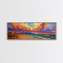 Peaceful Coastal Beach, Colorful Sunset Clouds, Tranquil Ocean Scene, Relaxing Bedroom Wall Art Framed Canvas Print, Bedroom Wall Decor