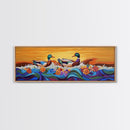 Ducks On Waves, Colorful Animal Art, Whimsical Sunset, Floral Ocean Scene, Canvas Print, Fun Kitchen Art, Kids Room Wall Art