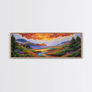 Sunset Lake Scene, Mountain View Art, Tranquil Waterscape Landscape, Framed Canvas Print, Nature Office Decor, Living Room Art