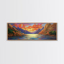 Sunset Lake, Mountain Reflection, Nature Glow, Framed Canvas Print, Scenic Wall Art, Autumn Decor, Cabin Artwork, Rustic Landscape Art