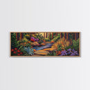Woodland Path, Peaceful Stream, Vibrant Forest, Tranquil Nature, Framed Canvas Print, Office Wall Art, Nature Trail Decor
