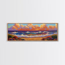 Beach Sunset, Gentle Waves, Cotton Clouds, Summer Calm, Framed Canvas Print, Coastal Wall Art, Soft Pastel Ocean Landscape
