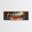 Hammock Retreat View, Relaxing Outdoor Space, Nature Art, Framed Canvas Print, summer art, patio decor, boho style, bedroom wall