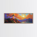Lighthouse Sunset, Coastal Path, Mountain Horizon, Framed Canvas Print, nautical wall art, romantic sunset, boho living room decor