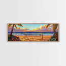 Beach Sunset, Palm Trees, Volleyball Net, Tropical Decor, Framed Canvas Print, Coastal Wall Art, Boho Beach Vibes, Game Room Art