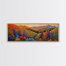 Wildflower Valley View, Bright Floral Mountain Art, Nature Inspired Painting, Framed Canvas Print, Kitchen or Bedroom Wall Decor