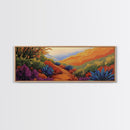 Vibrant Desert Path, Bold Landscape Painting, Agave and Sunset View, Framed Canvas Print, Southwest Kitchen or Hallway Wall Art