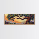 Majestic Tree Sunset, Enchanted Forest Landscape, Whimsical Nature Wall Art, Framed Canvas Print, Zen Bedroom or Entryway Decor