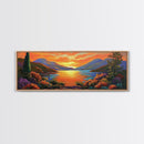 Mountain Sunset Lake, Bold Nature Landscape, Vibrant Water Reflection, Framed Canvas Print, Rustic Living Room or Cabin Wall Art