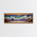Crashing Waves Sunset, Seaside Landscape Art, Modern Beach Wall Decor, Living Room Accent, Framed Canvas Print, Coastal Vibes