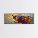 Floral Highland Cow, Western Wall Art, Rustic Charm, Canvas Print, Farmhouse Decor, Living Room Wall Art, Country Animal Art