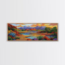 Desert River Colors, Southwest Landscape, Mountain Sunset, Framed Canvas Print, Living Room Wall Art, Earthy Tones, Fall Boho Decor