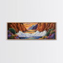 Ocean Splash, Sunset Cliffs, Nature Colors, Framed Canvas Print, Coastal Wall Art, Living Room Decor, Bold Landscape, Expressionist Art