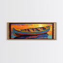 Colorful Boat, Sunset Reflection, Vibrant Seascape, Canvas Print, Nautical Living Room Wall Art, Coastal Decor, Bold Modern Art