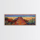 Seaside Path Art, Beach Boardwalk Print, Coastal Nature Scene, Tropical Living Room Wall Decor, Boho Style Framed Canvas Print