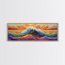 Vibrant Ocean Wave, Coastal Wall Art, Bold Sunset Seascape, Framed Canvas Print, Colorful Beach Decor, Nautical Bathroom Art