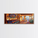 Rustic Cantina Interior, Mexican Bar Scene, Warm Home Decor, Framed Canvas Print, Dining Room Art, Cozy Southwestern Style