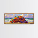 Vibrant Shell Art, Ocean Fantasy, Whimsical Beach, Nature Vibes Framed Canvas Print, Coastal Bathroom Art, Boho Sea Decor