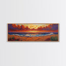 Sunset Coastline, Dramatic Sky, Evening Surf, Autumn Horizon Framed Canvas Print, Dining Room Wall Art, Moody Coastal Art