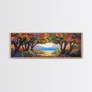 Seaside Trees, Autumn Canopy, Ocean View, Coastal Path, Framed Canvas Print colorful fall wall art, entryway decor, boho nature scene