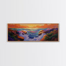 Sunset Coast, Vibrant Waters, Ocean Rocks, Canvas Print, Dreamy Beach Wall Art, Bright Living Room Decor, Boho Seascape Scene