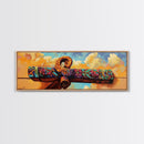 Folk Carved Beam, Southwest Wood Detail, Rustic Architecture Art, Colorful Entryway Style, Framed Canvas Print, Warm Wall Decor